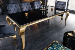 Eleganter Design Esstisch MODERN BAROCK 200cm schwarz gold Edelstahl Opalglas Tischplatte