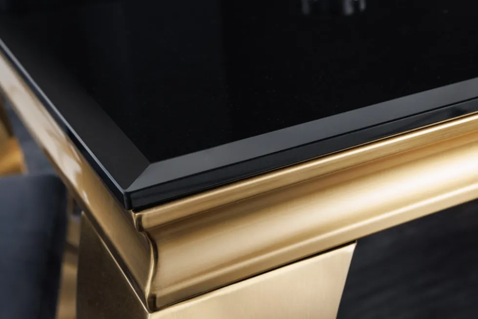 Eleganter Design Esstisch MODERN BAROCK 200cm schwarz gold Edelstahl Opalglas Tischplatte