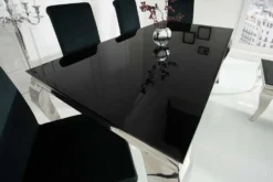 Eleganter Design Esstisch MODERN BAROCK 200cm schwarz Edelstahl Opalglas Tischplatte