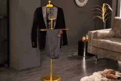 Eleganter Herrendiener VALET 128cm gold Aluminium Kleiderhaken Garderobenständer