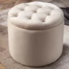 Eleganter Hocker MODERN BAROCK 50cm champagner beige Samt Aufbewahrungkorb