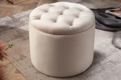 Eleganter Hocker MODERN BAROCK 50cm champagner beige Samt Aufbewahrungkorb