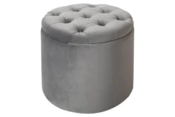 Eleganter Hocker MODERN BAROCK 50cm silbergrau Samt Aufbewahrungkorb