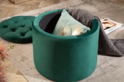 Eleganter Hocker MODERN BAROCK 50cm dunkelgrün Samt Aufbewahrungkorb