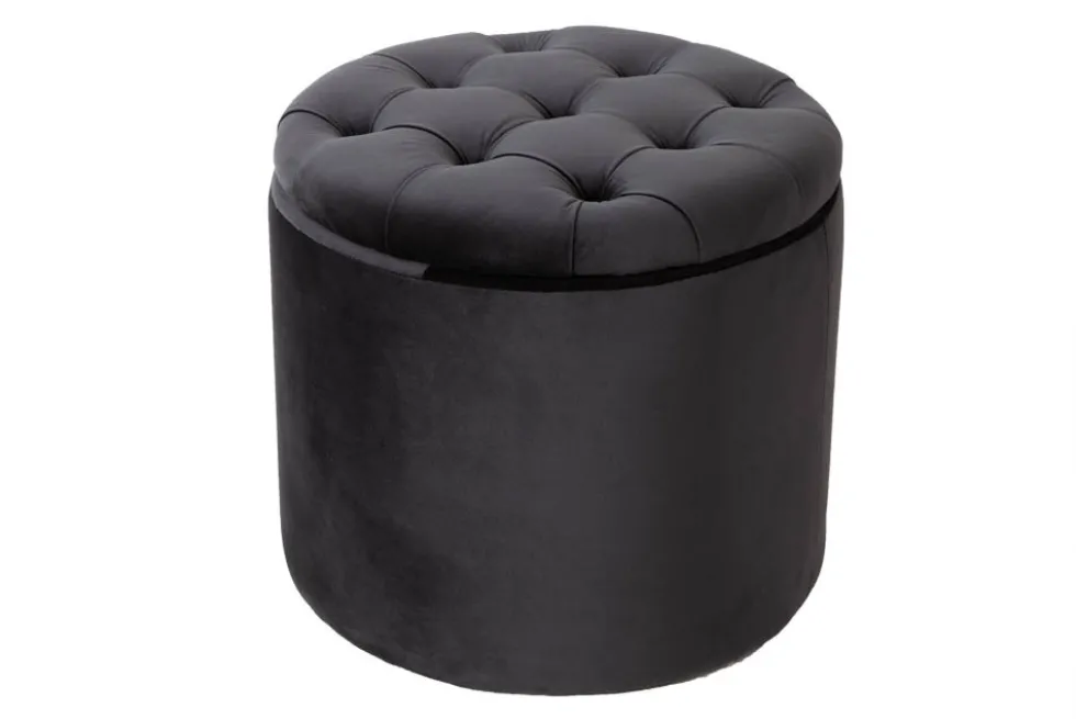 Eleganter Hocker MODERN BAROCK 50cm schwarz Samt Aufbewahrungkorb
