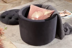 Eleganter Hocker MODERN BAROCK 50cm schwarz Samt Aufbewahrungkorb
