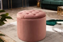 Eleganter Hocker MODERN BAROCK 50cm altrosa Samt Aufbewahrungkorb