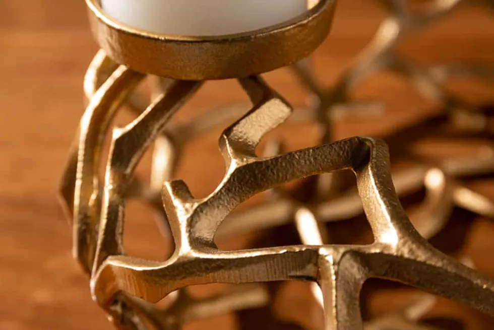 Eleganter Kerzenhalter ABSTRACT 38cm gold Kranz aus Ästen für 4 Kerzen