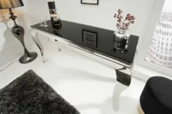 Eleganter Konsolentisch MODERN BAROCK 145cm schwarz Opalglas Edelstahlbeine