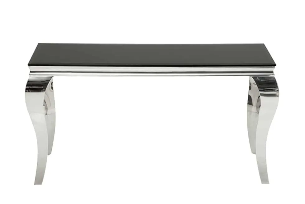 Eleganter Konsolentisch MODERN BAROCK 145cm schwarz Opalglas Edelstahlbeine