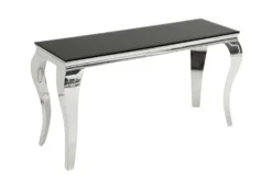 Eleganter Konsolentisch MODERN BAROCK 145cm schwarz Opalglas Edelstahlbeine