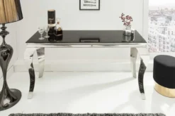 Eleganter Konsolentisch MODERN BAROCK 145cm schwarz Opalglas Edelstahlbeine