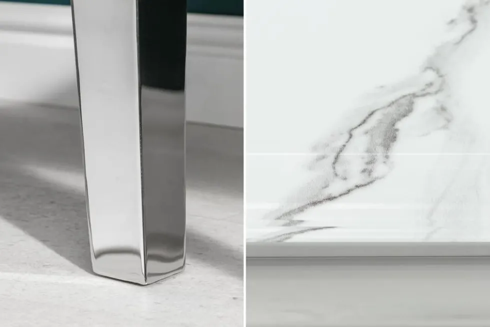 Eleganter Konsolentisch MODERN BAROCK 145cm mit Glasplatte Marmoroptik Edelstahlbeine