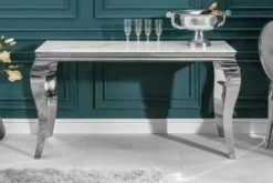 Eleganter Konsolentisch MODERN BAROCK 145cm mit Glasplatte Marmoroptik Edelstahlbeine