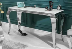 Eleganter Konsolentisch MODERN BAROCK 145cm mit Glasplatte Marmoroptik Edelstahlbeine