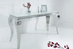 Eleganter Konsolentisch MODERN BAROCK 145cm weiß Opalglas Edelstahlbeine