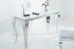 Eleganter Konsolentisch MODERN BAROCK 145cm weiß Opalglas Edelstahlbeine
