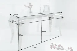Eleganter Konsolentisch MODERN BAROCK 145cm weiß Opalglas Edelstahlbeine