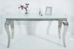 Eleganter Konsolentisch MODERN BAROCK 145cm weiß Opalglas Edelstahlbeine