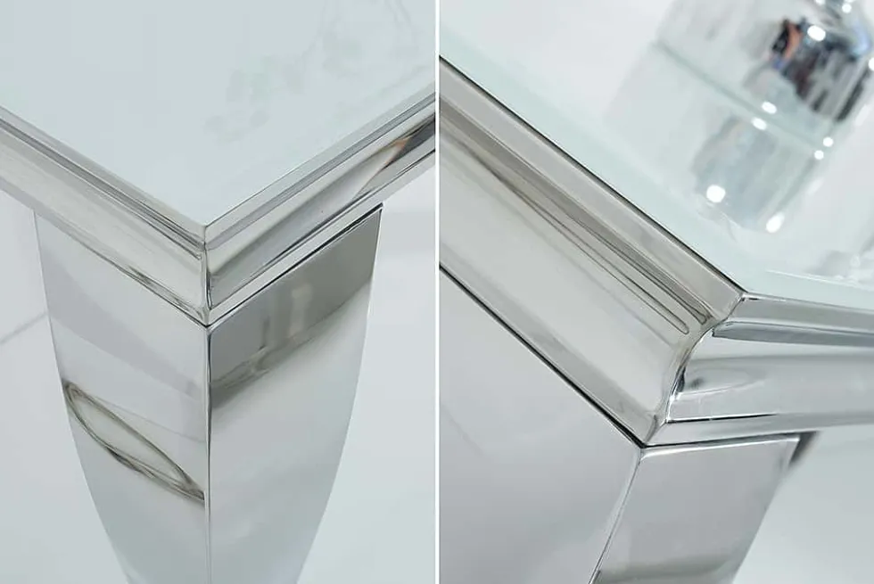 Eleganter Konsolentisch MODERN BAROCK 145cm weiß Opalglas Edelstahlbeine