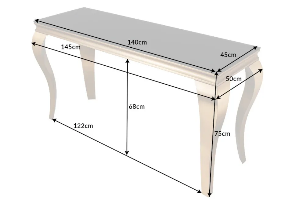Eleganter Konsolentisch MODERN BAROCK 145cm schwarz gold Opalglas Edelstahlbeine