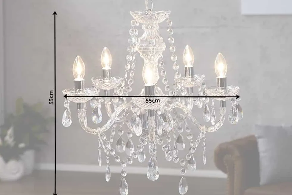 Eleganter Kronleuchter CRYSTAL 55cm klar Acryl 5-armig Lüster