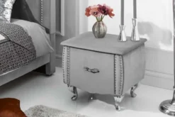 Eleganter Nachttisch EXTRAVAGANCIA 50cm silbergrau Samt Nachtkommode mit Schublade
