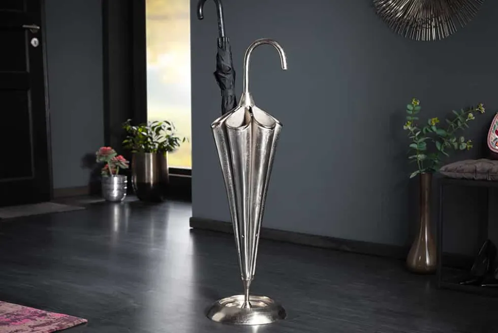 Eleganter Schirmständer UMBRELLA 91cm silber Aluminium für 6 Schirme