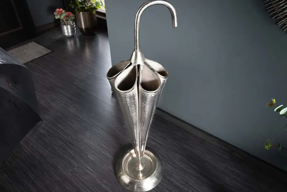 Eleganter Schirmständer UMBRELLA 91cm silber Aluminium für 6 Schirme