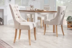 Eleganter Stuhl CASTLE beige Leinenstoff Landhausstil mit Komfortgriff