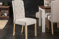 Eleganter Stuhl CASTLE beige mit Chesterfield Steppung im Landhausstil