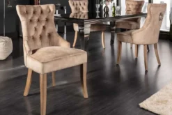 Eleganter Stuhl CASTLE coffee Samt Landhausstil mit Komfortgriff