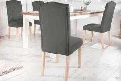 Eleganter Stuhl CASTLE grau mit Chesterfield Steppung im Landhausstil