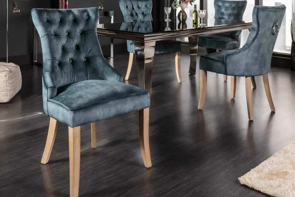 Eleganter Stuhl CASTLE petrol Samt Landhausstil mit Komfortgriff