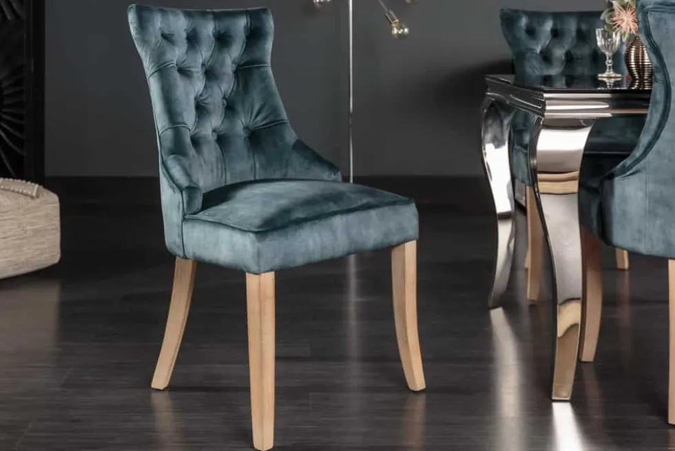 Eleganter Stuhl CASTLE petrol Samt Landhausstil mit Komfortgriff