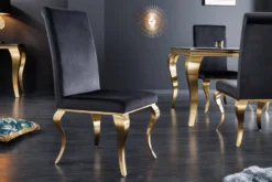 Eleganter Stuhl MODERN BAROCK schwarz Samt goldene Stuhlbeine aus Edelstahl