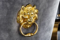 Eleganter Stuhl MODERN BAROCK grau Samt mit goldenem Löwenkopf