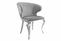 Eleganter Stuhl MODERN BAROCK II edel-grau Samt Edelstahlbeine