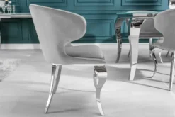 Eleganter Stuhl MODERN BAROCK II edel-grau Samt Edelstahlbeine