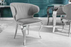 Eleganter Stuhl MODERN BAROCK II edel-grau Samt Edelstahlbeine