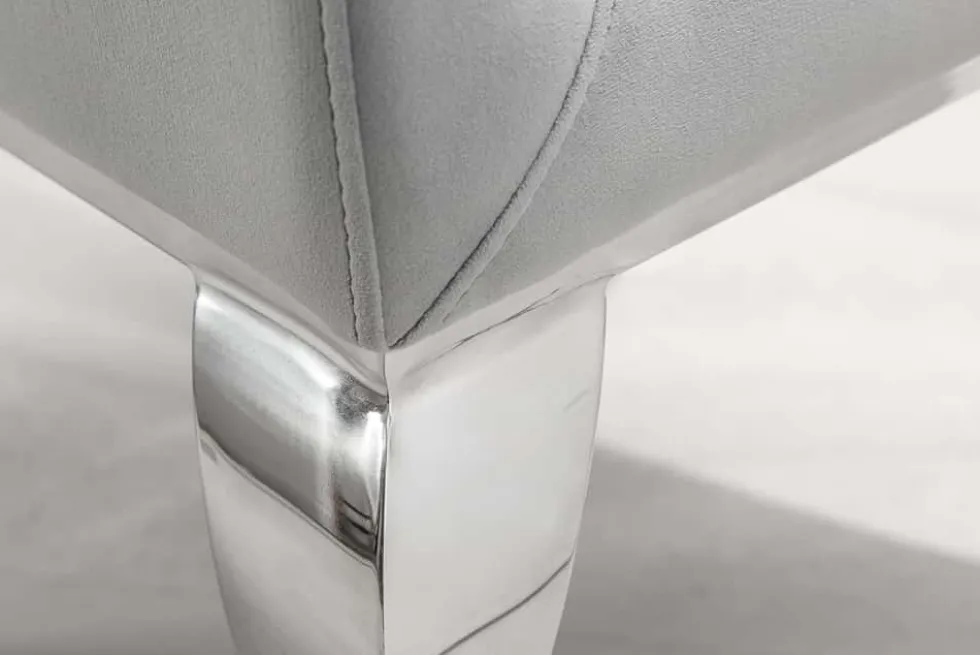 Eleganter Stuhl MODERN BAROCK edel-grau Samt Stuhlbeine aus Edelstahl