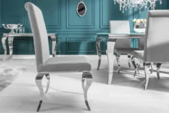 Eleganter Stuhl MODERN BAROCK edel-grau Samt Stuhlbeine aus Edelstahl