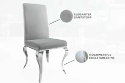 Eleganter Stuhl MODERN BAROCK edel-grau Samt Stuhlbeine aus Edelstahl