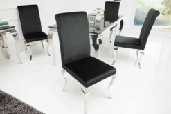 Eleganter Stuhl MODERN BAROCK schwarz Samt Stuhlbeine aus Edelstahl