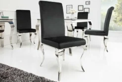 Eleganter Stuhl MODERN BAROCK schwarz Samt Stuhlbeine aus Edelstahl