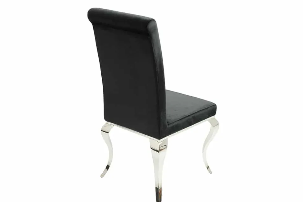 Eleganter Stuhl MODERN BAROCK schwarz Samt Stuhlbeine aus Edelstahl