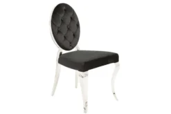 Eleganter Stuhl MODERN BAROCK schwarz Samt mit Knöpfen Edelstahlbeine
