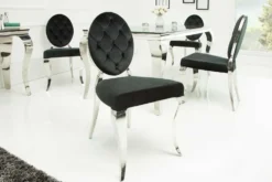 Eleganter Stuhl MODERN BAROCK schwarz Samt mit Knöpfen Edelstahlbeine