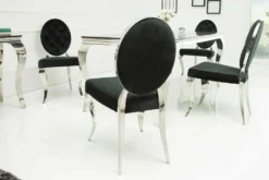 Eleganter Stuhl MODERN BAROCK schwarz Samt mit Knöpfen Edelstahlbeine