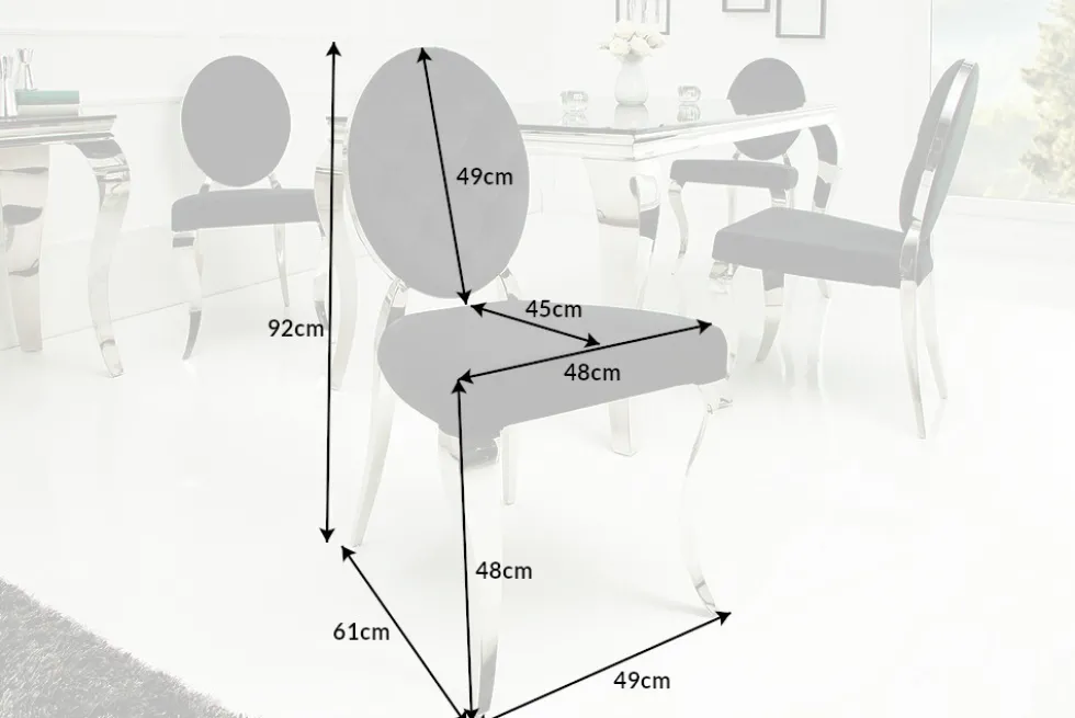 Eleganter Stuhl MODERN BAROCK schwarz Samt mit Knöpfen Edelstahlbeine